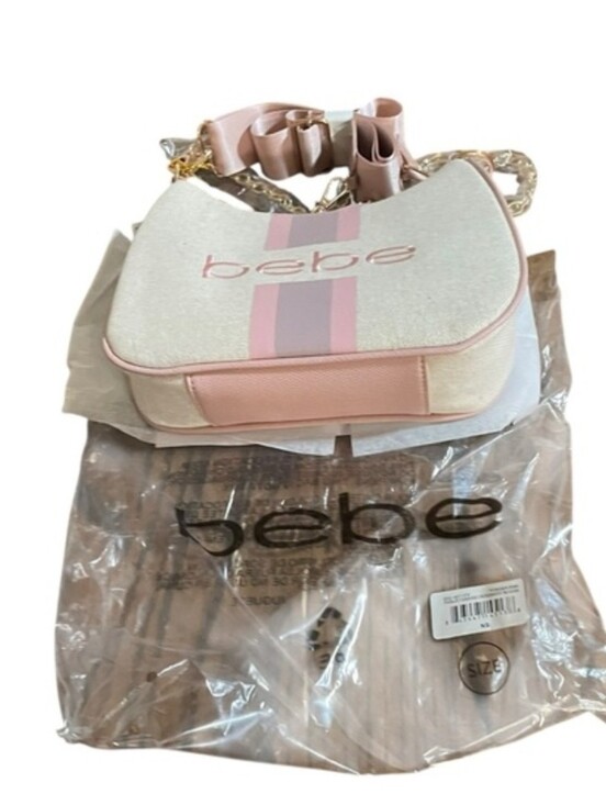 bebe Handbags - bebe Cream and Pink Stripe Crossbody Bag